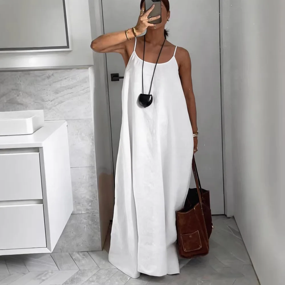

Women Spaghetti Strap Maxi Dress Loose Sleeveless Casual Summer Beach Flowy Long Dress