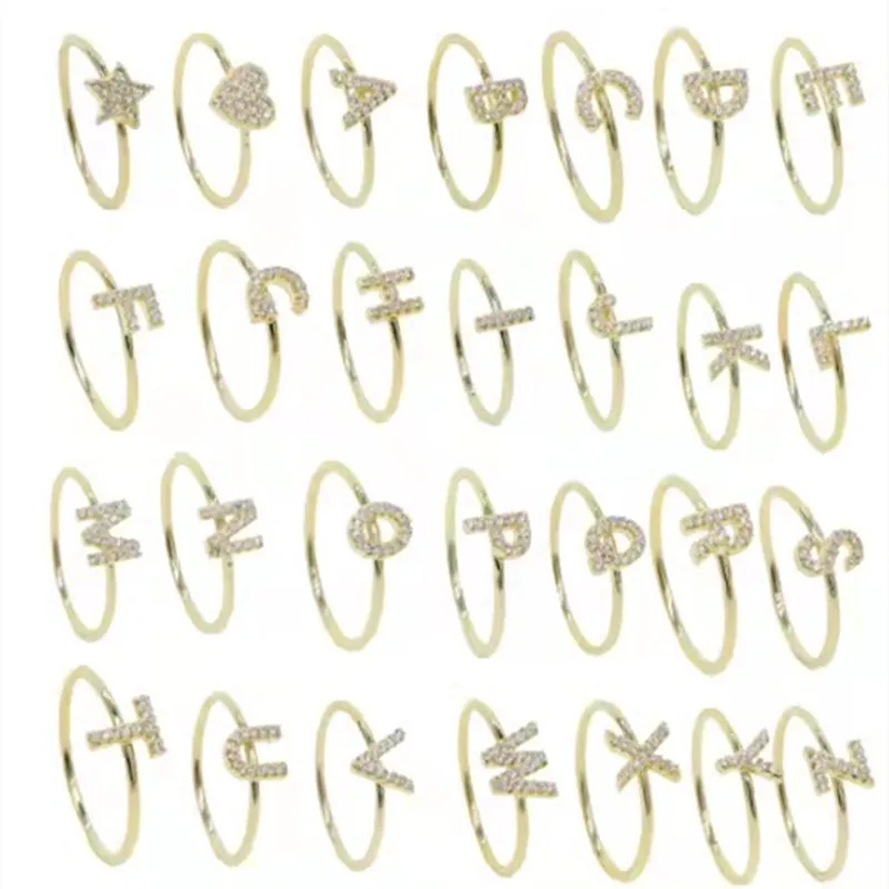 lateefah crystal letter copper stacked thick bold letter thumb ring ring ring Declaration Initial ring Female male punk Pearl