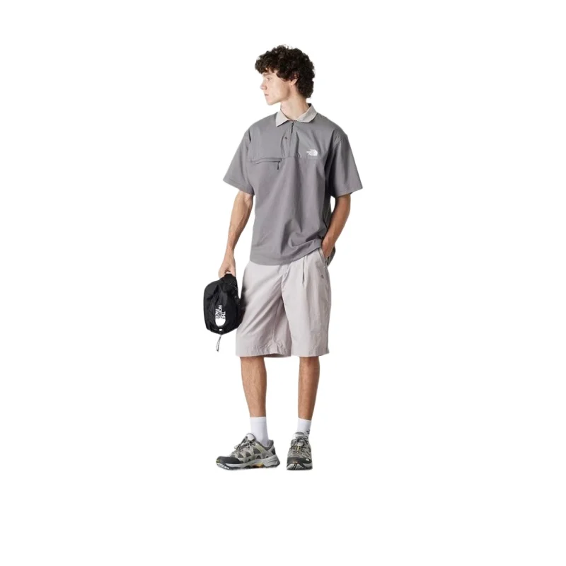 THE NORTH FACE Breathable Outdoor Short-sleeved Polo Shirt for Men in Pearl Grey