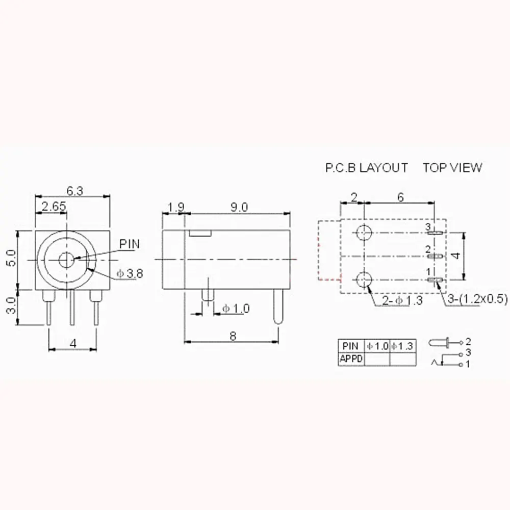 DC-003 DC 전원 잭 충전 소켓 커넥터, PCB 패널 마운트 어댑터, 3 핀 피트, 3.5x1.3mm, 3.5x1.3mm, DC003