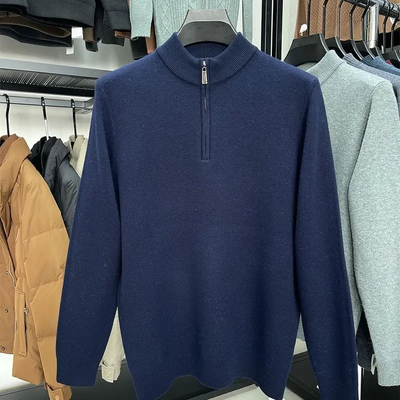 Men Half Zip Mock Neck Knit Sweater Thick Warm Winter Solid Color Base Pullover