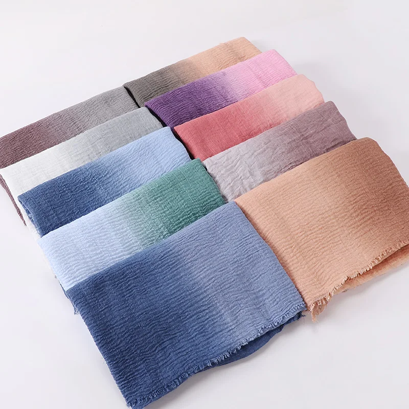 Sciarpa stampata Tie-Dye Hijab di colore sfumato a due colori scialli delle donne musulmane avvolge la fascia del turbante islamico Foulard