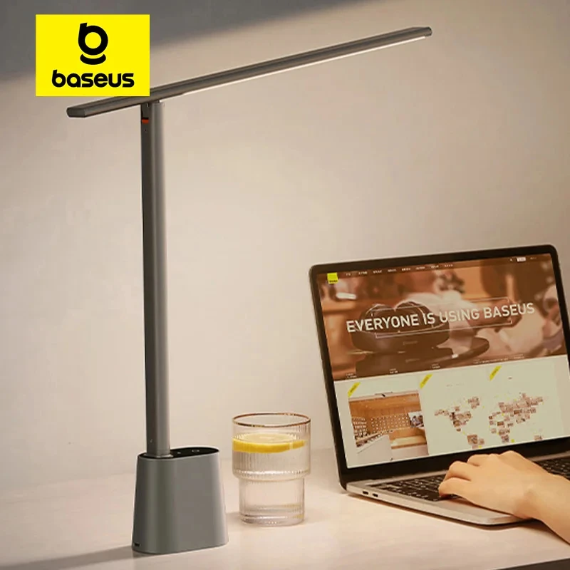 Imagem -02 - Baseus-led Office Desk Lamp Eye Protect Estudo Dimmable Office Light Candeeiro de Mesa Dobrável Brilho Inteligente Adaptive Lâmpada de Cabeceira para Ler