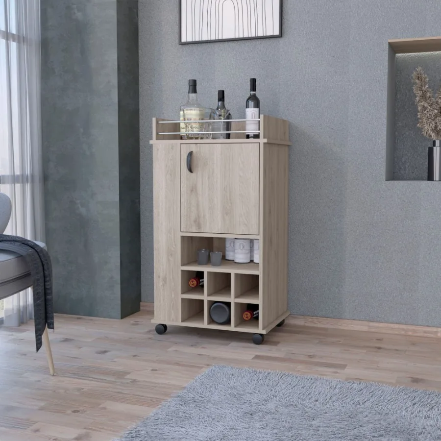 

Allandale 1Door Bar Cart with Wine Rack and Casters Light Gray