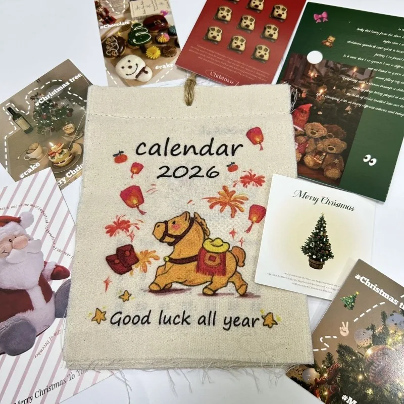 

2026 Year of The Horse Canvas Calendar Korean Ins Wind Cotton Hemp Wall Calendar Creative Photography Props Home Decoration