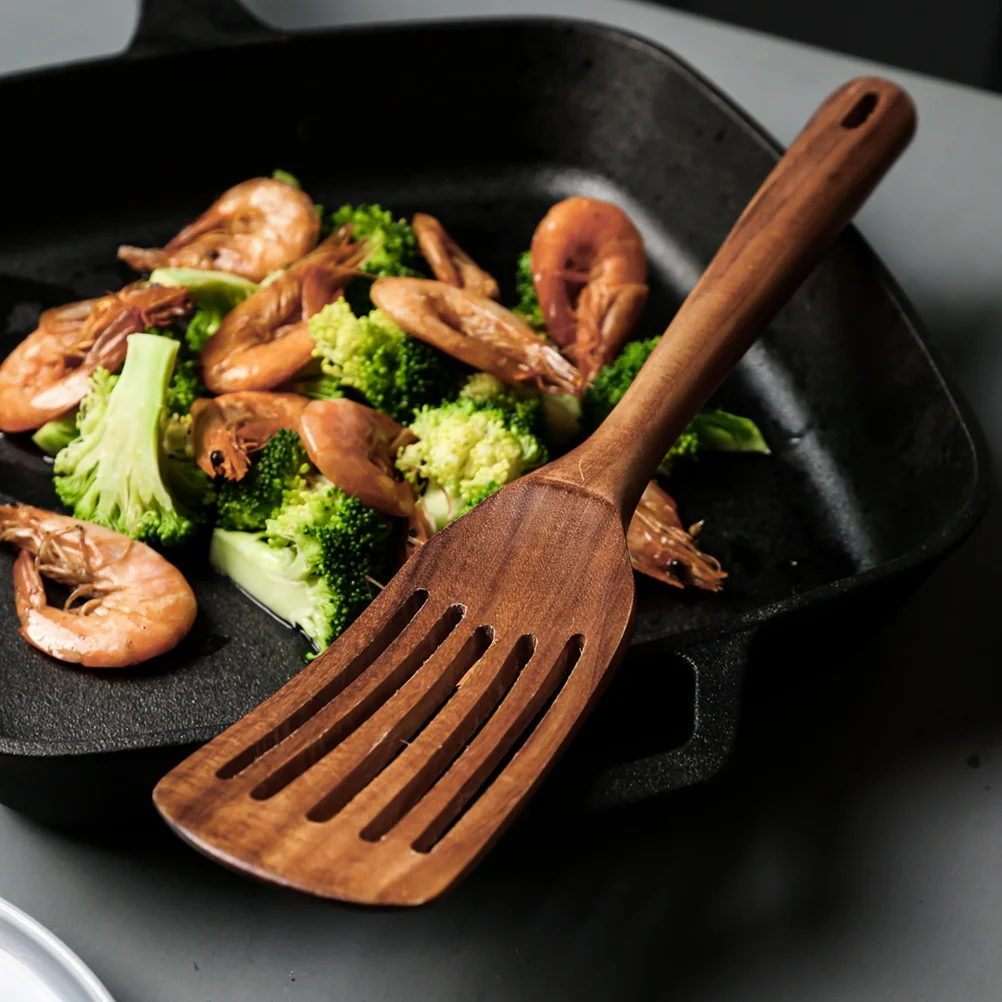 

1Pcs Cook Shovel Wooden Long Handle Kitchen Spatula Wood Turner Pot Friendly Utensil No Paint Leak Resistant