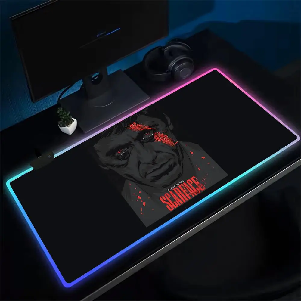 

Anime Scarface Mouse Pad Anime Gaming Mouse Pad LED Table Pads Backlit Rubber Desktop XXL RGB Desk Mats