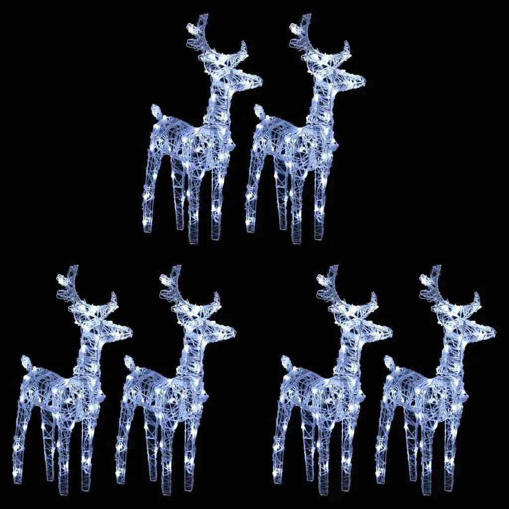 6 Pcs Acrylic Christmas Reindeer Figurines with 240 Cold White LEDs - Holiday Decor