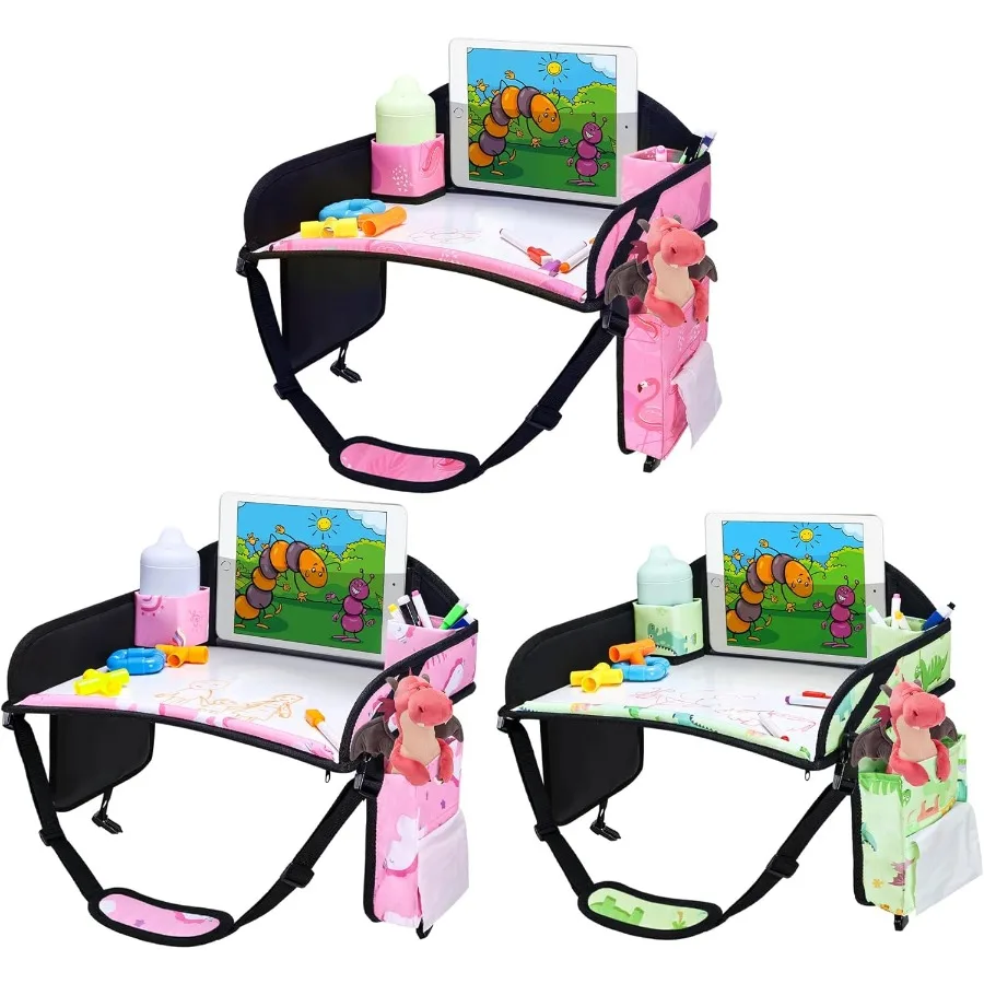 

3PCS Travel Tray for Airplane and Road Trip - Portable Carseat Lap Desk for Toddlers and Ideal for Airplane Car and Long Journe