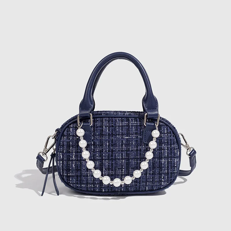 Mini Crossbody Bag for Women Vintage Luxury Design Pear Chain Leather Strap Small Shoulder Pillow Handbag Woolen fabric