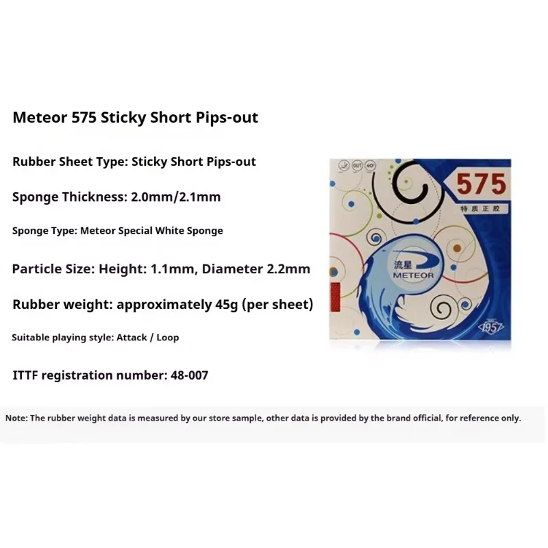 METEOR 575 Pimples Out Table Tennis Rubber Sheet Sticky ITTF Approved Ping Pong Rubber with White Sponge for Fast Attack image 6
