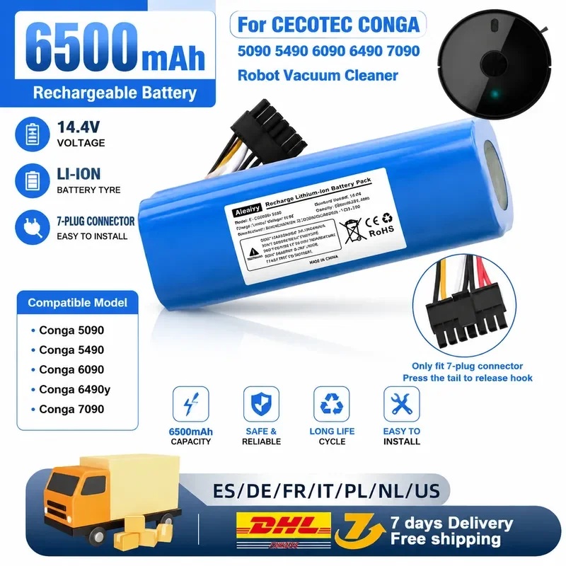 14.8V 6500mAh Replacement Battery for CECOTEC CONGA 5090 6090 5490 Mopping Robot Vacuum Cleaner Netease Intelligent