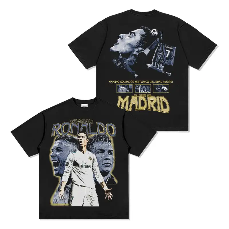 Cristiano Ronaldo 100% algodón camiseta de fútbol para hombres camiseta de Madrid camisa conmemorativa verano Unisex camisa de manga corta de gran tamaño