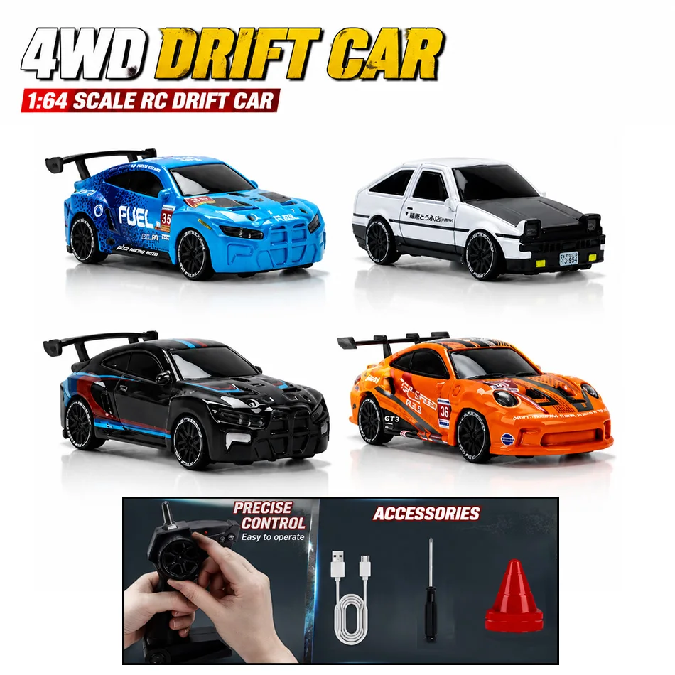 1/64 High Speed Drift RC Car with Light 2.4G 4WD Remote Control Car Desktop Mini Racing Cars Full Proportion Cars Model Gifts