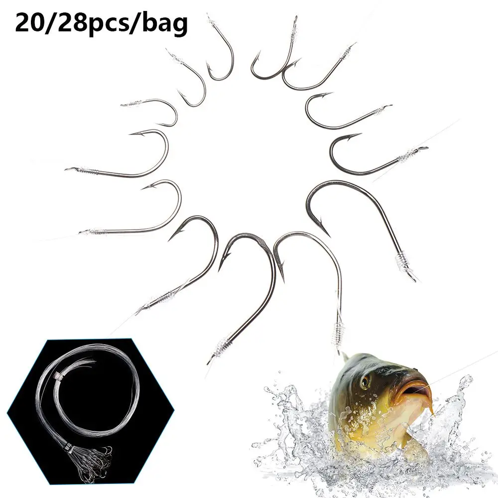 20/28pcs Sharp Durable Head Barb Fishook Fish Bait Fishing Hook with Line Nylon fishing line