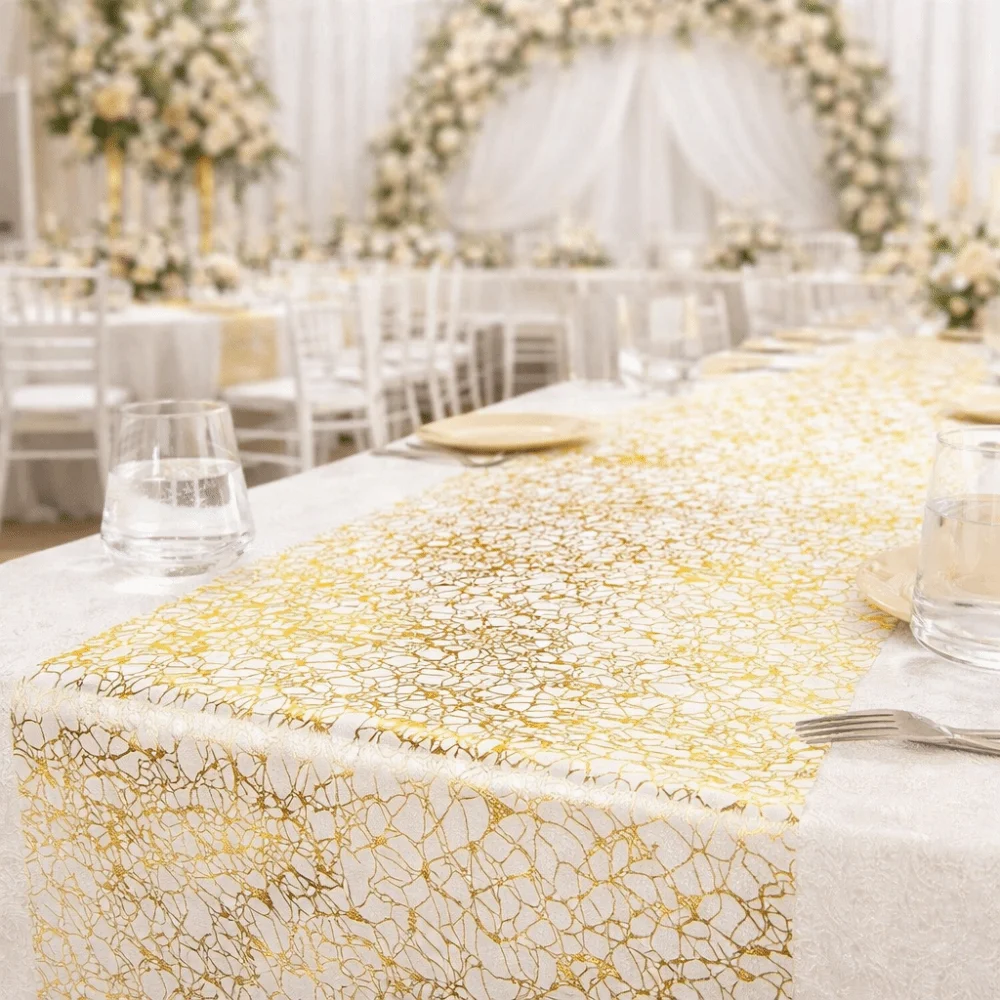 

Sparkling Glitter Table Runner Rectangular Luxury Gold Table Runner Chaotic Pattern Shimmery Table Cover Birthday Celebration