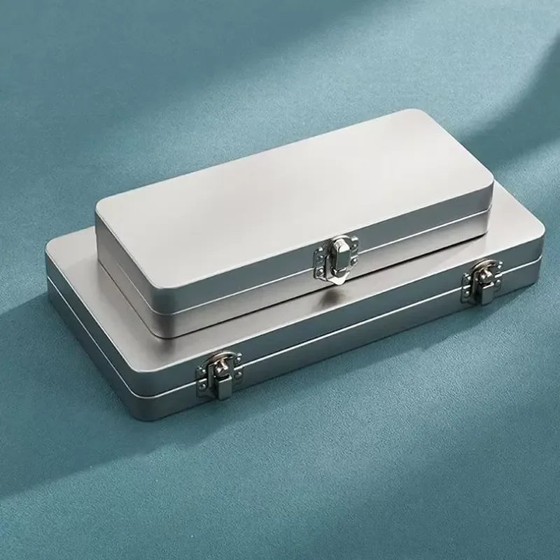 Retro Metal Casting Rectangular Silver Gray Tinplate Box for Cosmetics Office Supplies Desktop Storage