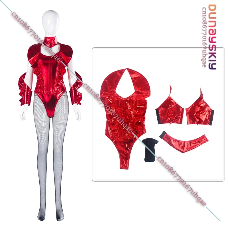 Skye Riley Cosplay Kostüm Sexy Roter Overall Laser Glitzer Pailletten Minikleid 2025-Anime Rollenspiel Tänzerin Performance Kostüm