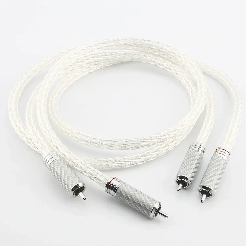 Pair Audiocrast Hi-End 8AG Silver Plated OCC 16 Strands Audio Cable With Carbon Fiber RCA Plug HIFI Analogue Phono Cord