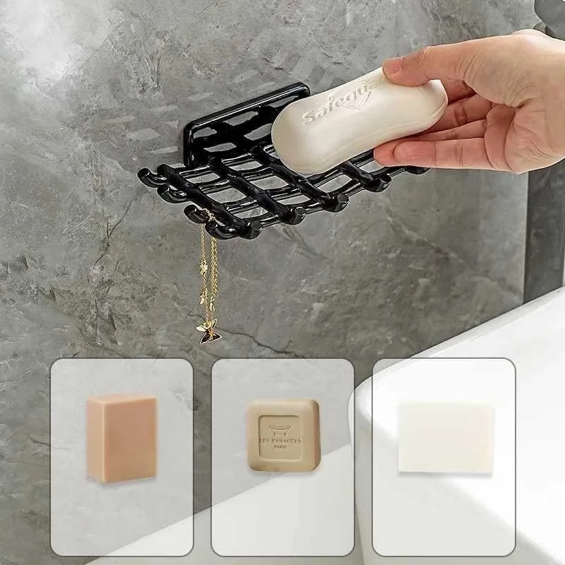 Soap Box Wall Mounted Drainage Shelf For Home Use No Punching High-End Bathroom New Soap Dish Rack Hooks For High-End Bathrooms