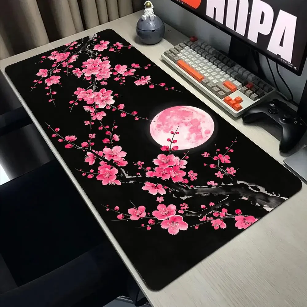 Pink Sakura Moonlight Mouse Pad Large Gaming Mousepad Gamer Keyboard Pads Office Laptop Desk Mat Non Slip Rubber Home Table Mat