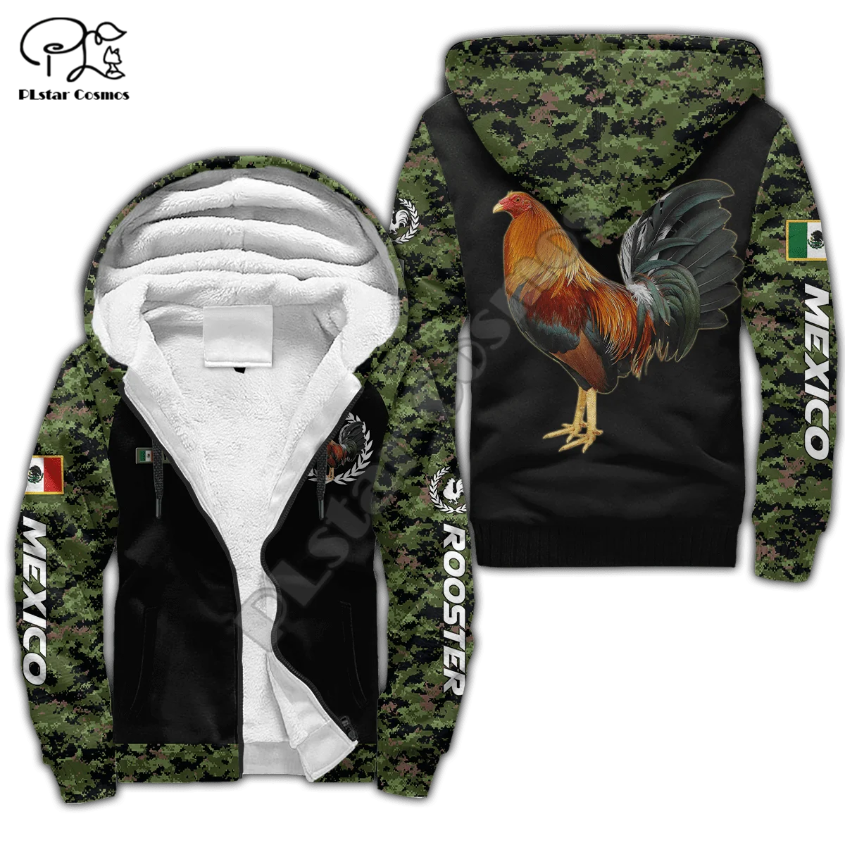 PLstar Cosmos Beautiful Rooster 3D Printed 2022 Winter Clothing Casual Warm Hood Thick Coat Zipper Man Fleece Hoodies Jacket R25