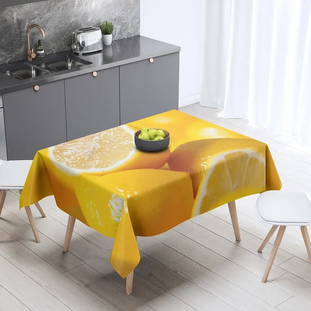 Home Decor Rectangular Yellow Series Floral Print Pattern Tablecloth Dining Table Party  Stain Resistant
