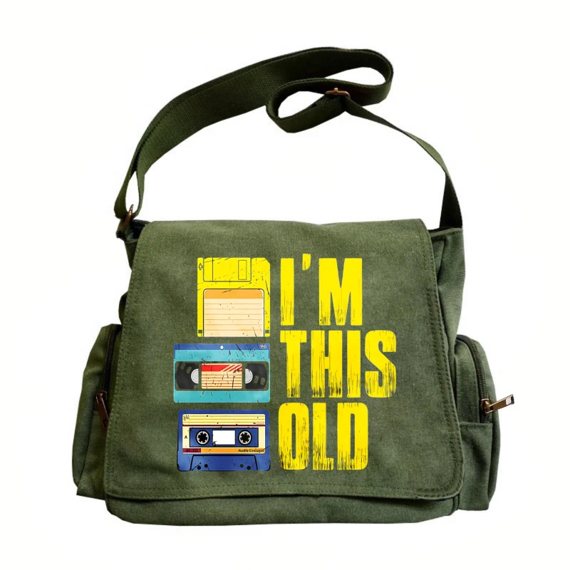 

Vintage Men's Messenger Bag Canvas Shoulder Bag Letter Print Large Capacity Crossbody Bag Travel