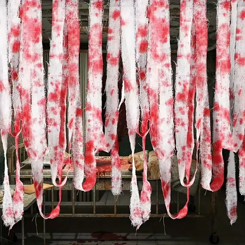 شريط تحذيري من الشاش الملون بالدم متنوع للهالوين، شريط عزل، ضمادة ملونة بالدم، زينة الهالوين