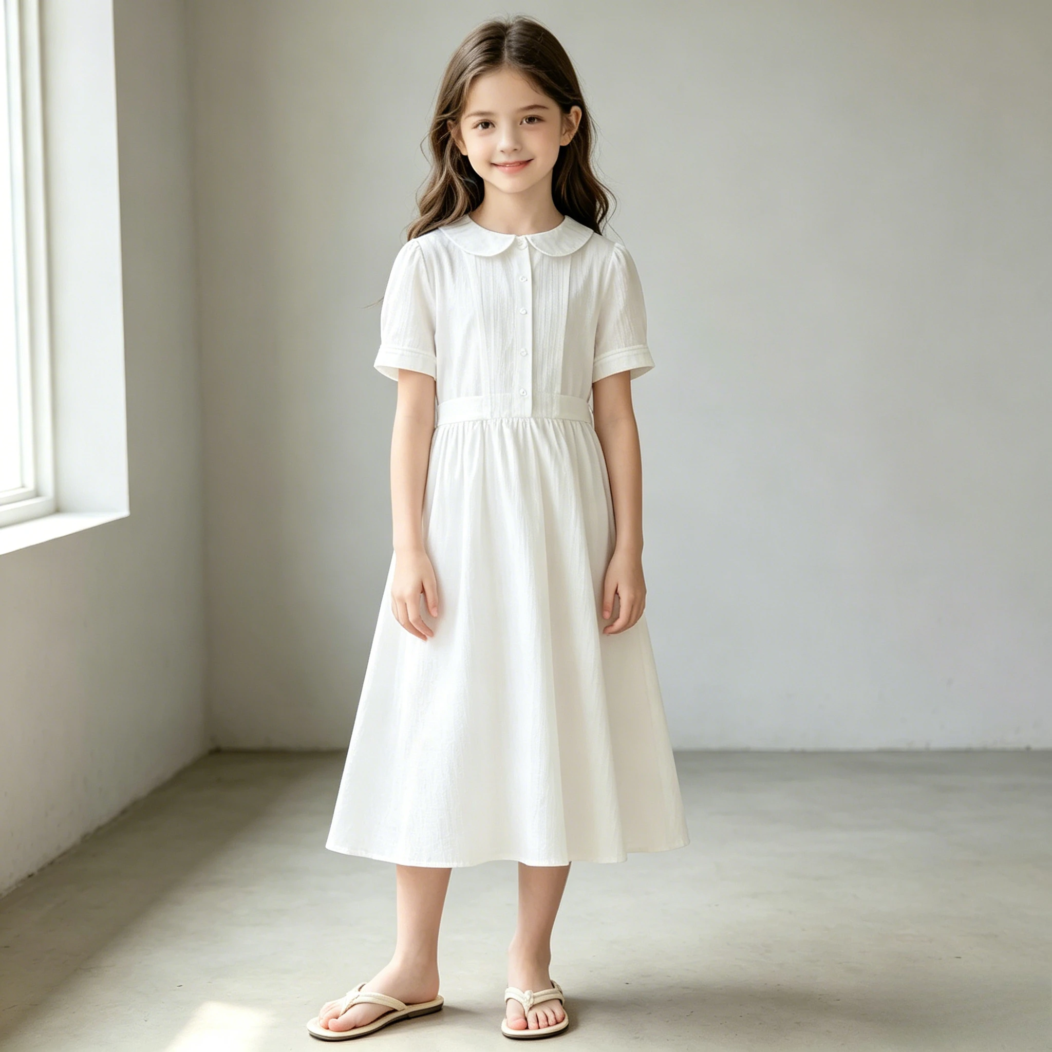 

Teen Girls Peter Pan Collar Midi Dress Short Sleeve Button Down Casual A-Line for School Party Wedding Photoshoot Daily Wear 8 Y
