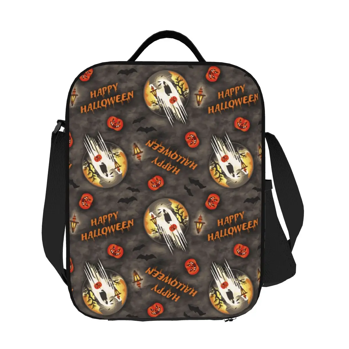 

Custom Happy Halloween Moonlit Haunt Thermal Insulated Lunch Bag Women Lunch Container for School Multifunction Bento Food Box