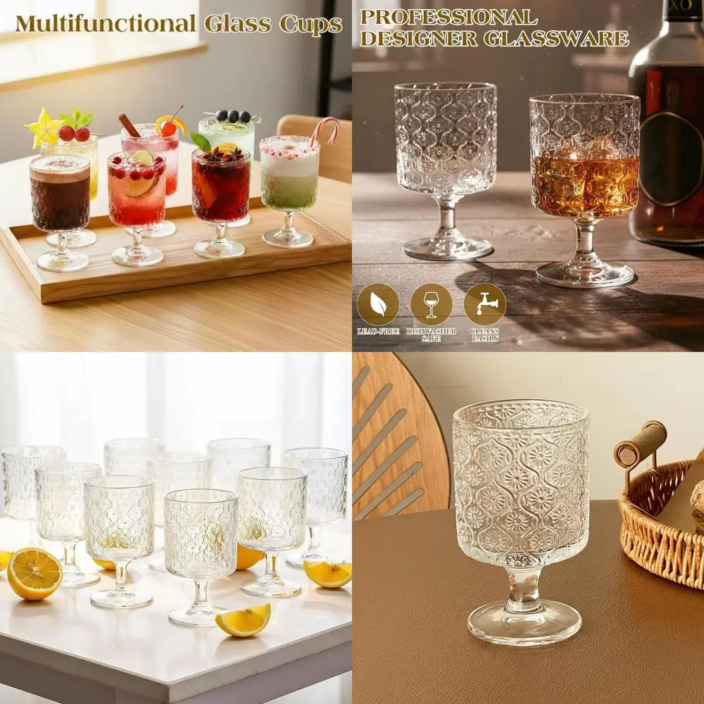 

Set of 48 Clear Plastic Goblet Glasses, 8 oz Unbreakable Stemless Cups with Embossed Floral Design for Weddings, Parties, and Gi