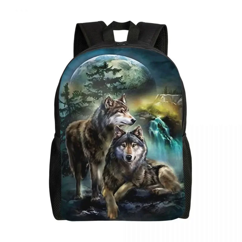 

Wolf Travel Backpack Men Women School Laptop Bookbag Moon College Student Daypack Bags