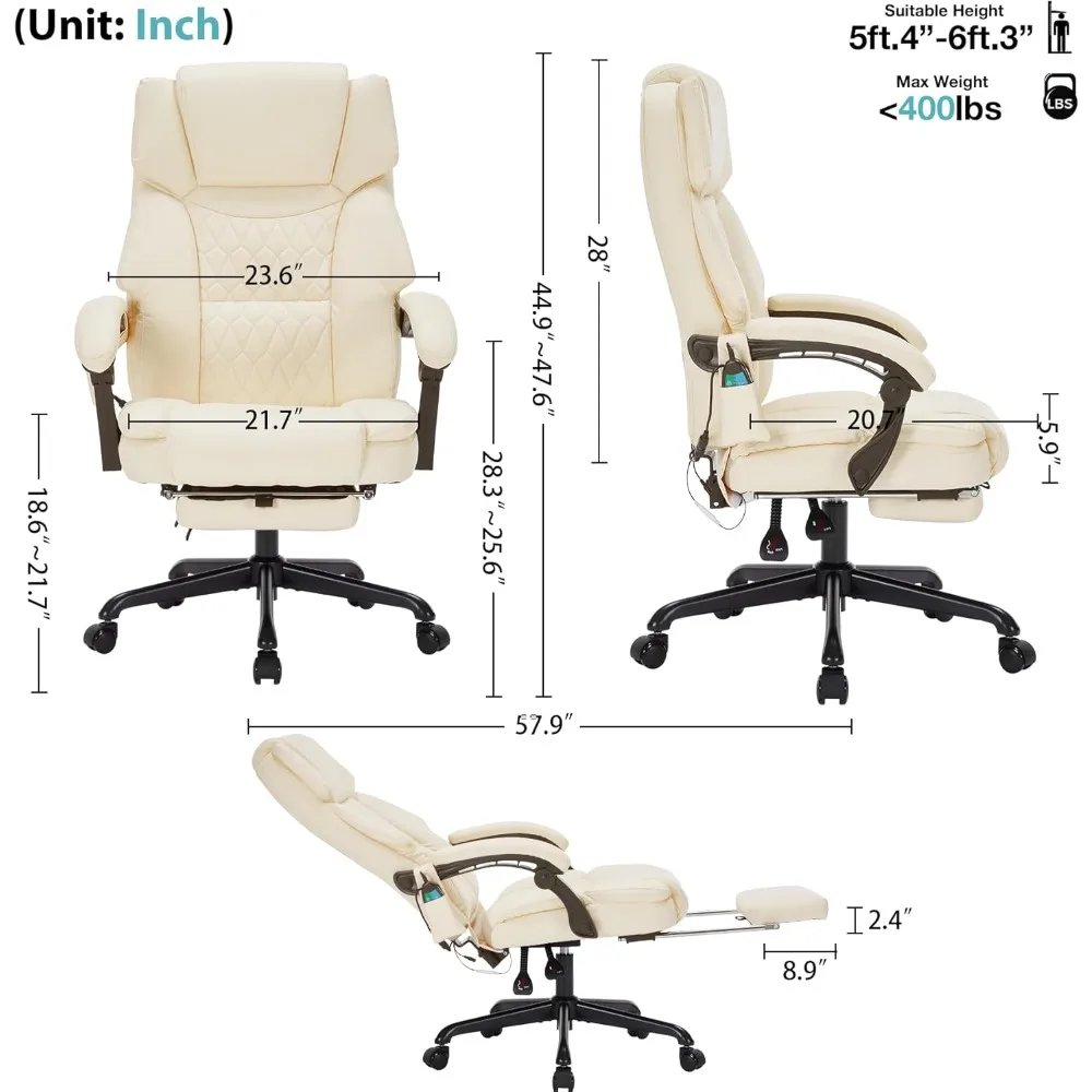 

Office Chair with Foot Rest 6 Points Vibration and Heat Home Office Desk Chairs for Heavy People Reclining Managerial Chairs