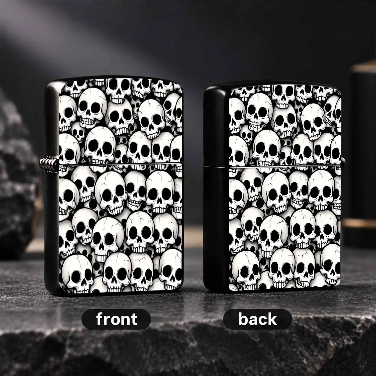 Vintage Trend Full-Print Skull Themed, Creative Unique BLACK White Dense Skull Pattern PORTABLE Igniter, Scratch Resistant Durable Body, Practical Accessory for Daily Lighting Outdoor Candle Ignition, Cool Niche Stylish Present for PERSONAL