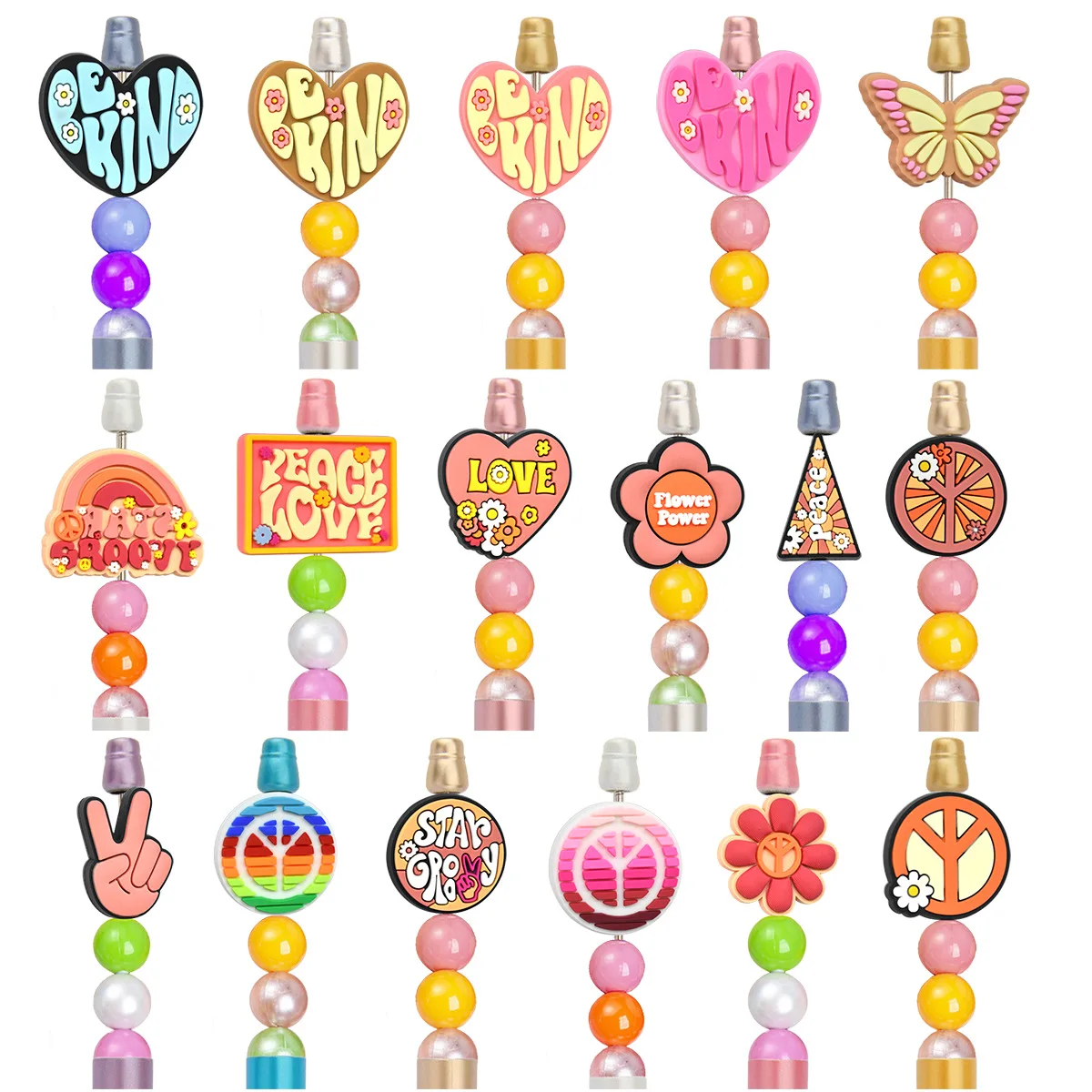 20pcs Love and Peace DIY Pen Bead Jewelry Beads for Beaded Pens Cute Stationery  Office Accessories  Luxury Gift Pen Accessory