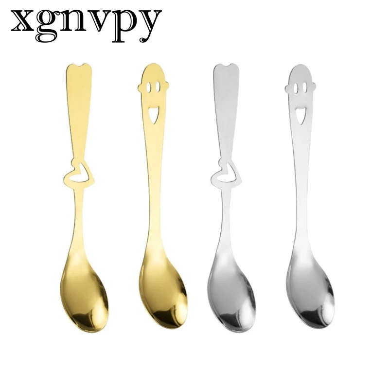 Xgnvpy Stainless Steel Hollow Heart-shaped Smiley Spoon Creative Cute Coffee Spoon Ice Cream Small Spoon Wedding Ceremony