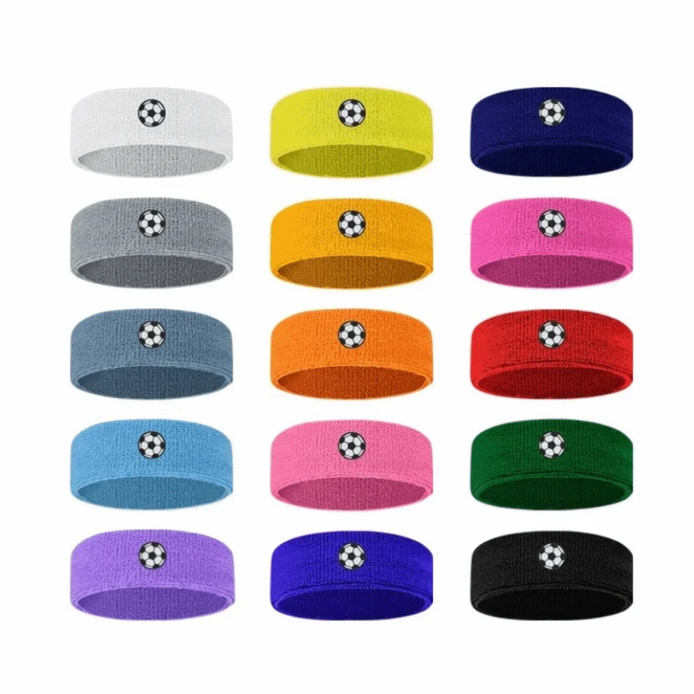 Sweat Absorbing Cartoon Sports Headband Soccer Printed Polyester Sweat Absorbing Hairband Soild Color Wicking
