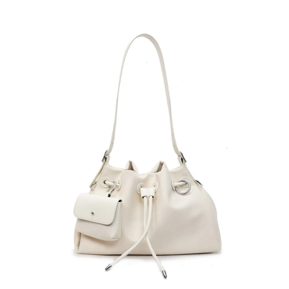 

Casual Korean Style Drawstring Bucket Bag Cylindrical Solid Color Pu Shoulder Bag Handbag Handheld Crossbody Bag Girls