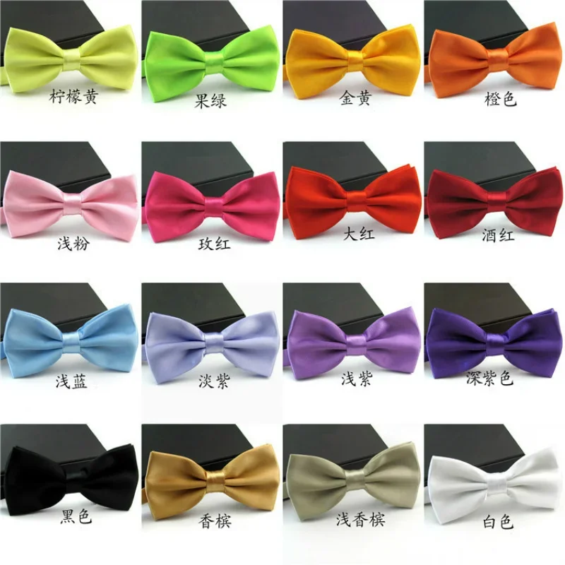 Fashion Bow Tie For Groom Men Black Blue Red Purple Solid Color Bowtie Wedding Adjustable Candy Cravat Gravata 12.5*6.5cm