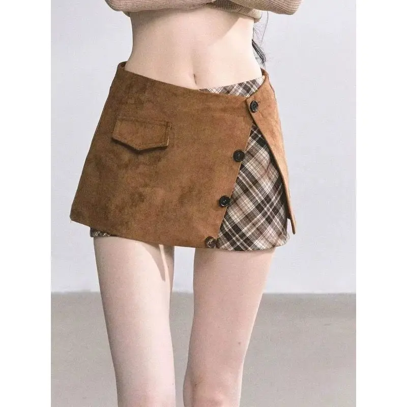Women's Suede Air Layer Skirt Pants Set Irregular A-Line Polyester Fabric Fake Two-Piece Autumn New Style Elegant Loose Fit