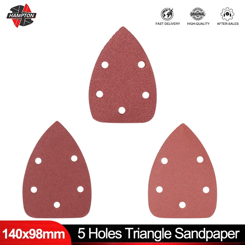 10/40/60pcs 140x98mm Sandpaper 5 Holes Triangle Polishing Pad Abrasive Tools for Power Grinding Machine Tools 40-400 Grit