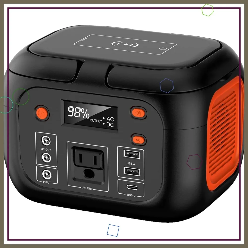 محطة طاقة محمولة بقدرة 97 وات في الساعة مع شحن لاسلكي، ومخرج تيار متردد بقدرة 150 وات، جاهزة للطاقة الشمسية للتخييم في حالات الطوارئ