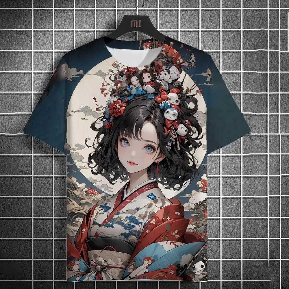 Men's Fashion 3D Printing Anime HD Printing Short Sleeve T-shirt Men Japanese Girl Round Neck Casual Short Sleeve