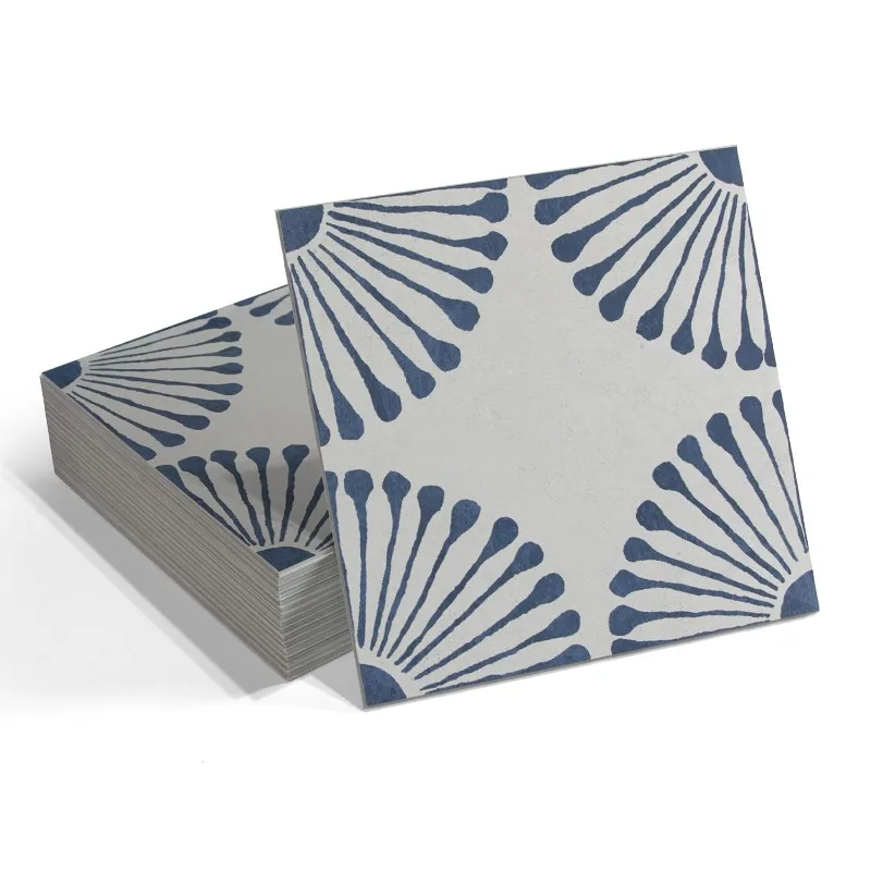 16 ورقة قابلة للتقشير واللصق للأرضيات والبلاط الحائط، 9 بوصة × 9 بوصة أرضيات فينيل ذاتية اللصق مركبة من الحجر الأزرق، زهور منقوشة