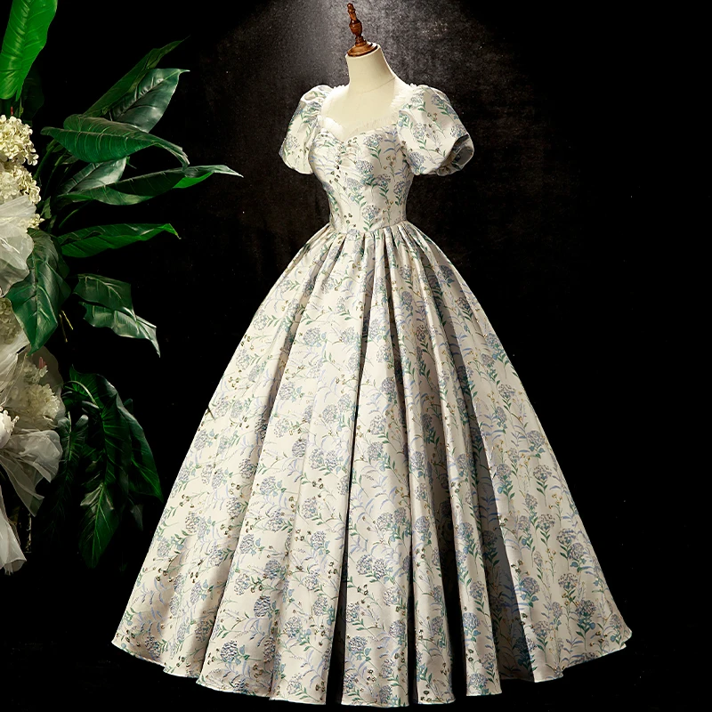 jacquard flower rococo embroidery beading medieval dress Renaissance ball gown queen Victoria/Antoinette/Belle Ball