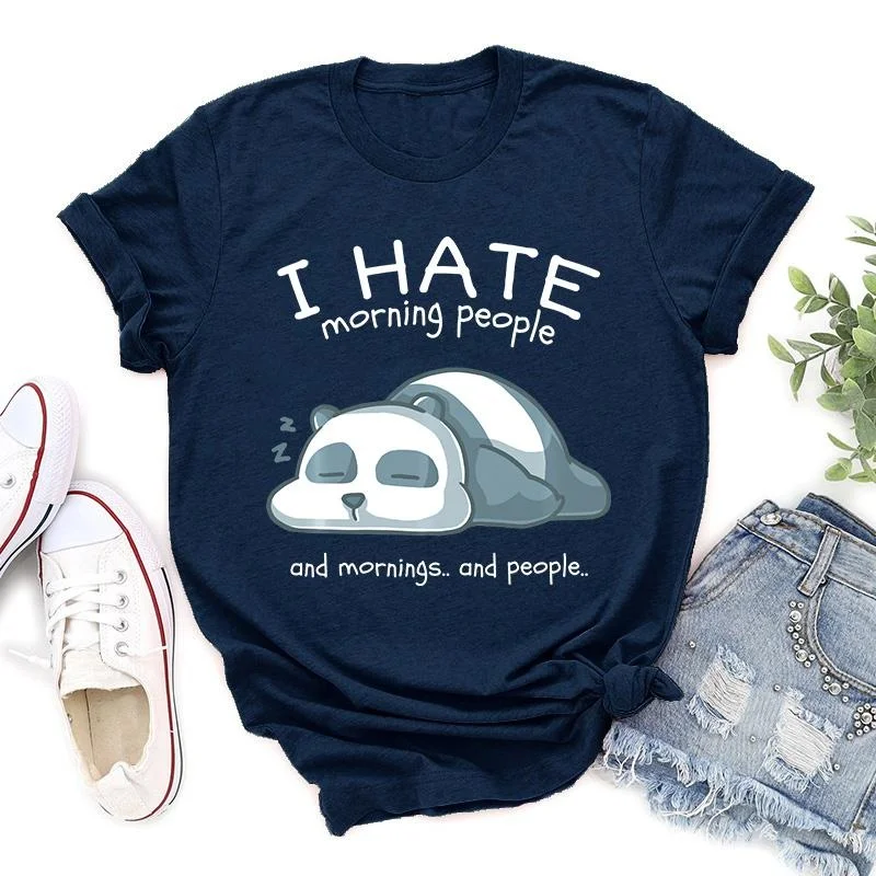 Cute I Hate Morning People Print T-shirts For Women Summer Lovely Short Sleeve Casual Round Neck T-shirts Ladies Creative Tops