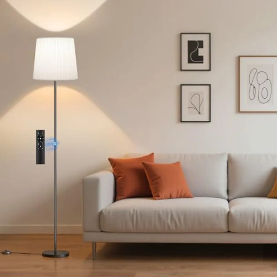 

Floor Lamp with Pleated Shade, 62" LED Dimmable Standing Lamp with Remote and Feet Switch, Color Options, 9W E26 Bulb Included,