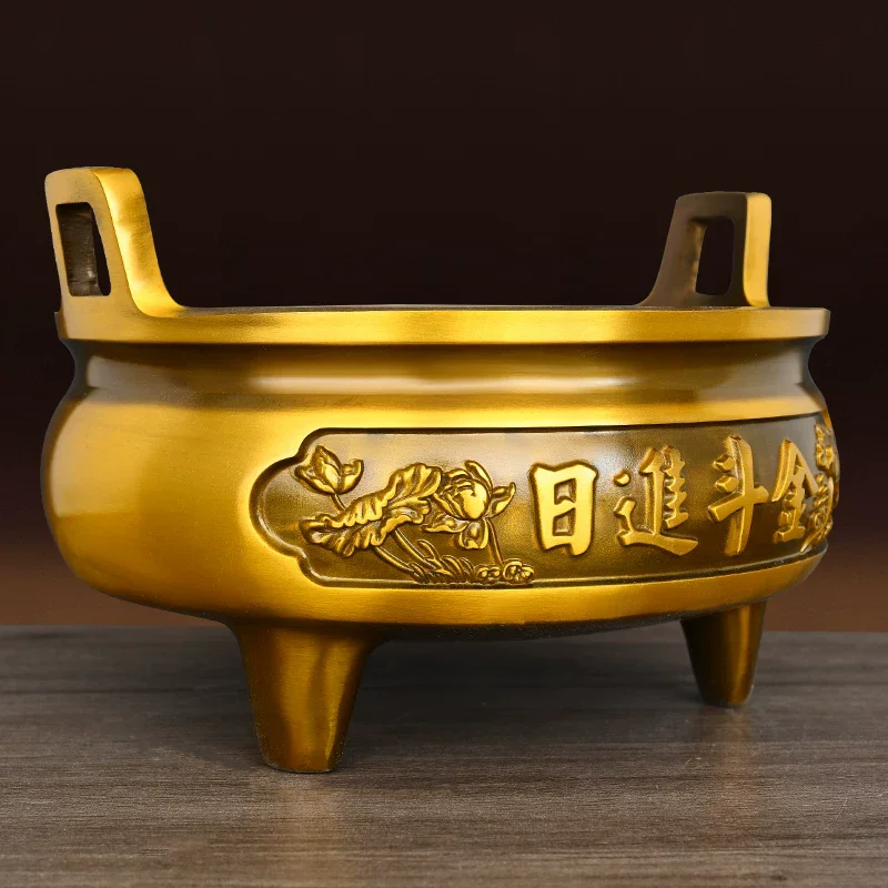 Feng Shui Brass Incense Burner Wealth Attracting Three-Legged Censer for Home Ornament