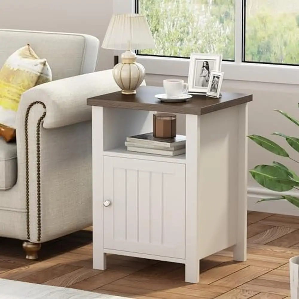 Rustic Vintage Nightstands Set of 2 Bedroom Storage End Tables Farmhouse Living Room White Solid Wood Construction & Easy